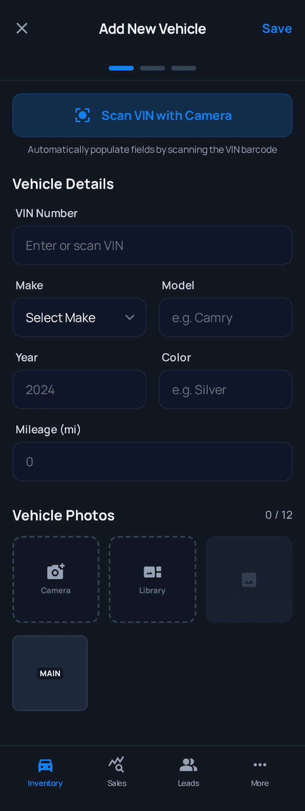 Add New Vehicle Form